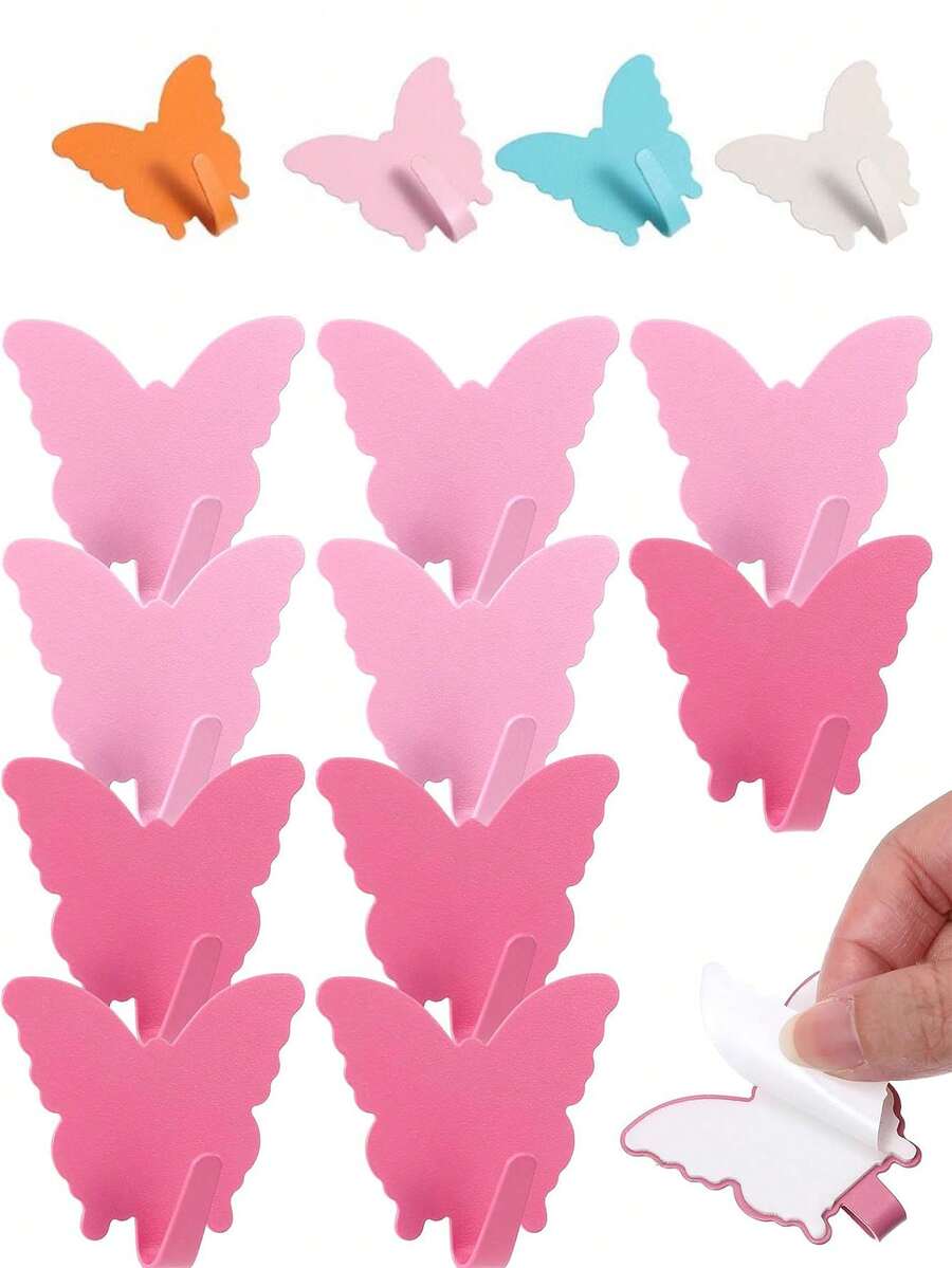 5个蝴蝶形粘钩，强力胶免打孔壁挂式浴室厨房门挂收纳架 - 彩色 - 查看 1