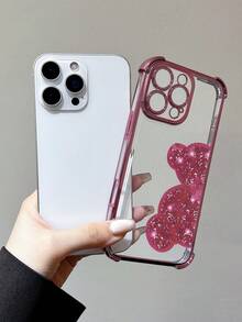 Compatible With IPhone 17 Pro Max/Air/16 Pro Max/15/14 Pro Max/13/12/11, Galaxy S26, Galaxy S25 Ultra, Galaxy S24 Ultra, Galaxy S23, Galaxy S22, Galaxy S22, Glitter Bear Electroplated Phone Case, Transparent Airbag Anti-Drop Soft Shell, Luxury Rhinestone Full Coverage Protective Case, Unique Cute Style Outer Cover - Pink - View 5
