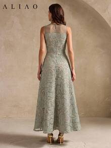 Aliao Elegant Lace Splicing Cut-Flower Tulle Rose Embroider Sleeveless Dress, Modest, Wedding Season, Valentine's Day, White Party Event, Old Money Style, Court Style, Eye-Catching Outfits, Elegant Everyday, New Year, Summer Dress For Women, Party Dress - Green - View 6