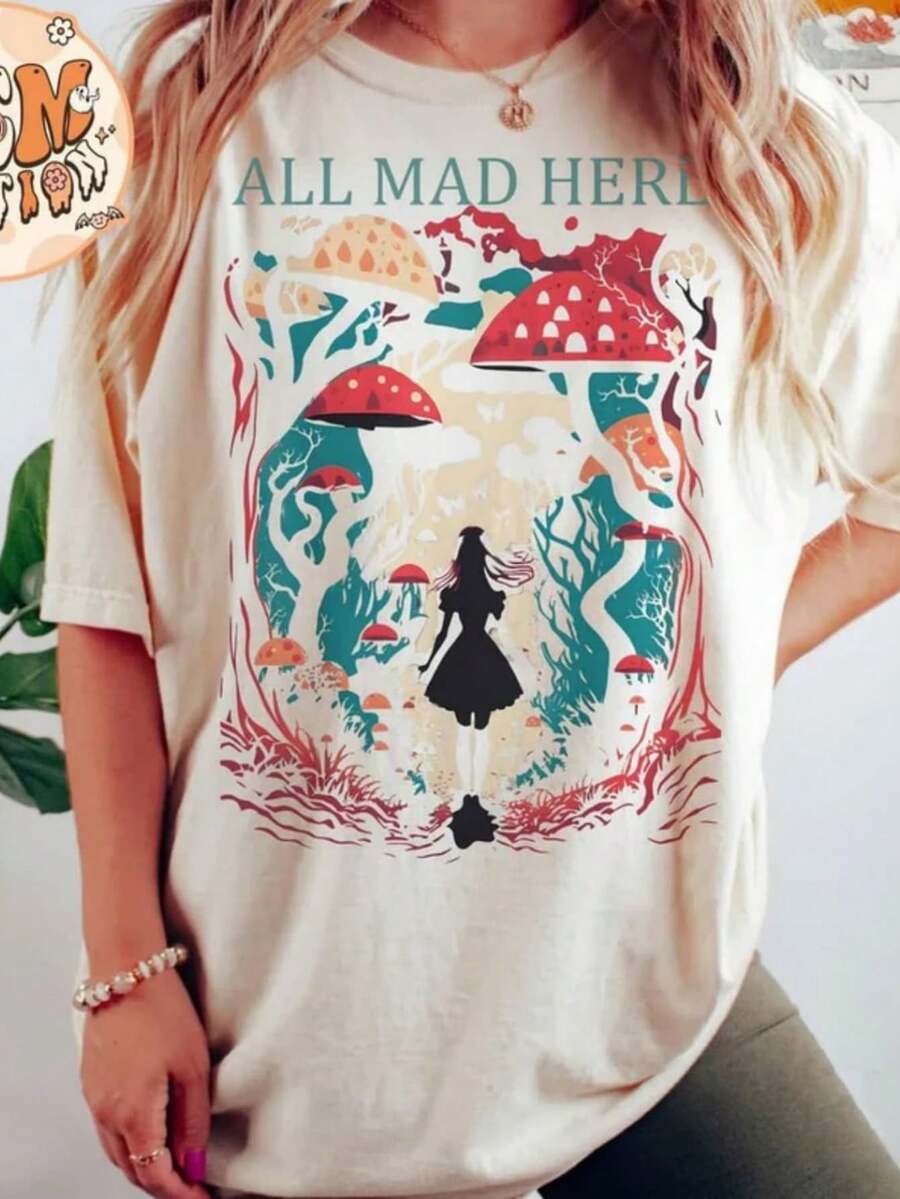Vintage Alice In Wonderland Alice In The Flowers Comt Shirt, R All Mad Here Alice In Wonderland Shirt, Alice Shirt. - Image Color - View 1