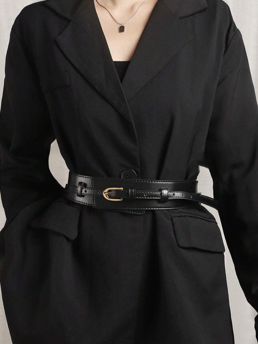 1件装女士两用高端装饰腰带,适用于连衣裙和西装外套,时尚宽腰带,黑色 - 彩色 - 查看 1
