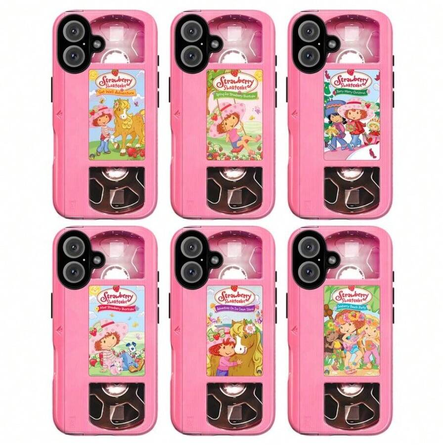 Retro 90s Pink Aesthetic Strawberry Short-Cake Phone Case, Y2K Strawberry Girly Shortcake VHS Tape Pink Phone Cover For IPhone 17 15 14 13 12 11 Pro Max X XR XS & Galaxy S25 S24 S23 S22, Kawaii Video Tape - Cute Gift For Her/Girly - Nhiều màu - Xem 1