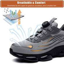 All Day Comfort Black Steel Toe Safety Shoes, Unisex Lightweight Breathable Work Footwear, Anti-Smash Anti-Puncture Protective Shoes For Warehouse Staff Construction Workers Truck Drivers, Great Gift For Labor Day Father's Day - 灰色 - 查看 4