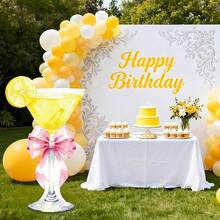 Lawnldyll 4ft Large Yellow Martini Bow Cardboard Cutout A Tini Bit Older Birthday Cutout Stand Lemon Cocktail Backdrop Decorations For Women Coquette Bachelorette Bridal Shower Cocktail Party Decor - 黃色 - 查看 4