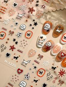 1 Sheet Of 5D Nail Art Stickers, Clock Pattern Nail Stickers, DIY Self-Adhesive Nail Decals, Gold Foil Cross Nail Sliders. - Multicolor - View 3