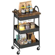 3-Tier Kitchen Storage Trolley | With Wheels & Cover Top Board | Rustic Brown And Black - Default - View 12