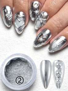 6pcs/Set Metallic  Nail Powder, Shiny Nail Powder, Fashion/Silver/Gold/White, 6 Colors Magic Mirror Nail Powder Set, Nail Art Decorations, Nail Salon Supplies - Multicolor - View 6
