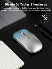 Bluetooth Wireless Mouse Rechargeable LED Silent Slim Portable Mouse (Bluetooth 5.2 & 2.4GHz USB Receiver) Dual Mode Computer Mouse For Laptop/IPad Tablet/Apple Computer/ - Silver - View 7