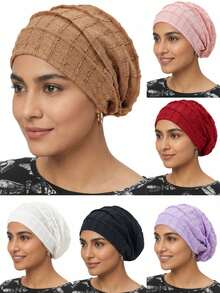 1pc Spring/Summer New Beaded Striped Pleated Headscarf Hat, Breathable & Comfortable Headwrap Cap, Minimalist Daily Wear - Multicolor - View 10