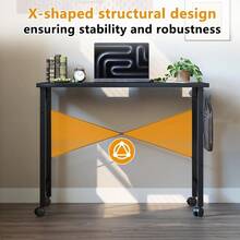 Rolling Computer 32 Inch Desk With Wheels, Wroking Small Desk For Living Room, Modern Simple Style Table For Home Office, Study Writing Table, Caster, Black, 32 Inch - Đen - Xem 8