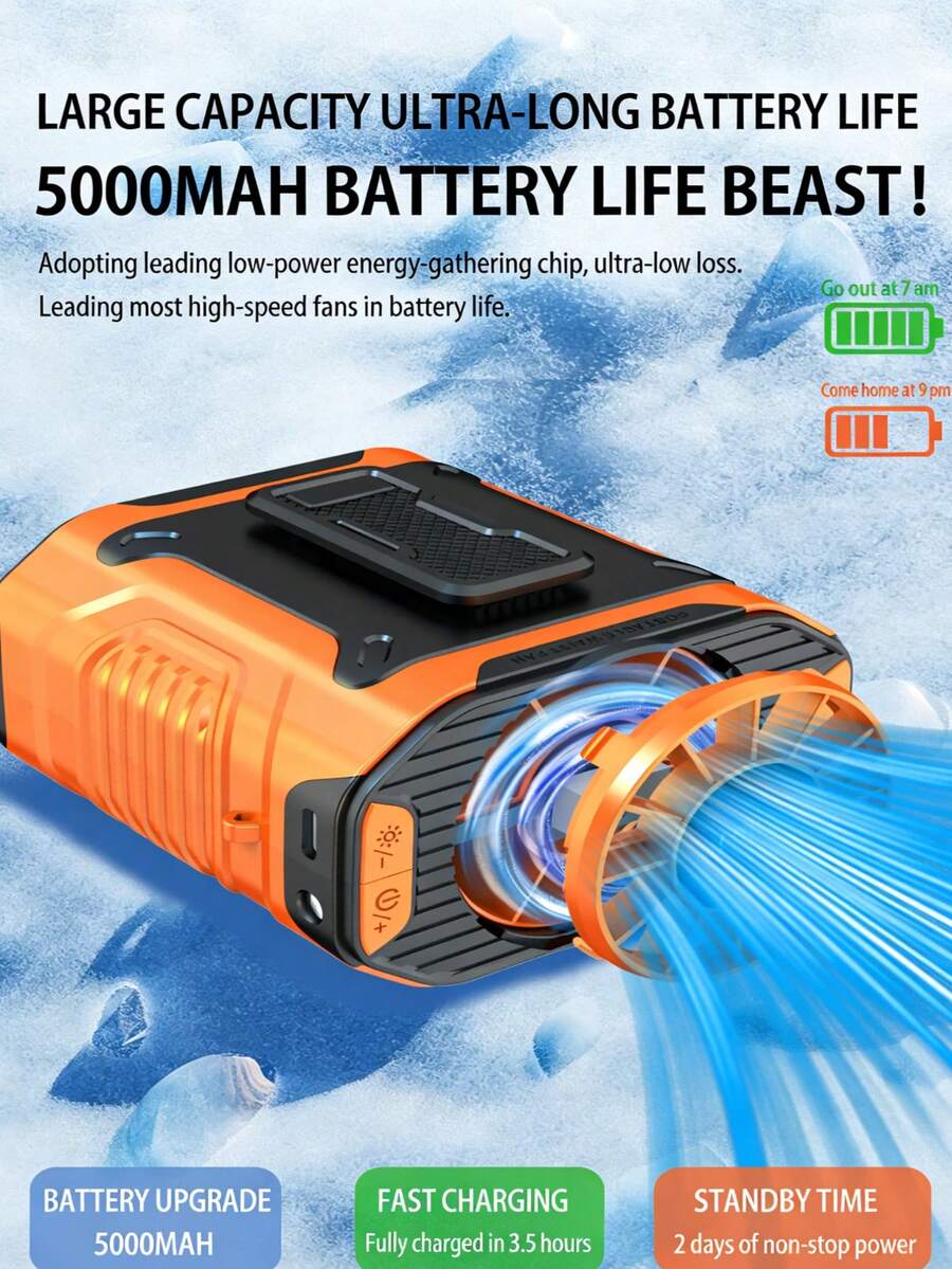 Ventilador de cintura recargable por USB - Batería de 4000 mAh, ventilador portátil 2 en 1, ventilador colgante para la cintura y el cuello para actividades al aire libre. - Multicolor - Ver 1