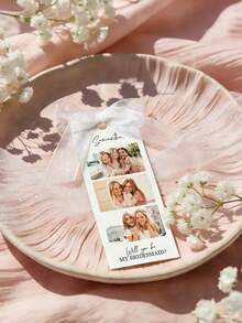 1/3pcs Personalised Photo Strip Bridesmaid Proposal Card,Customize Photo And Text,Photo Bridesmaid Proposal Card Template,Will You Be My Bridesmaid Card Proposal Photo Card Boho Rustic Modern Minimalist Wedding Calligraphy,Bridesmaid Proposal Photo Strip Card,Satin Ribbon Bow, Maid Of Honor - Multicolor - View 3