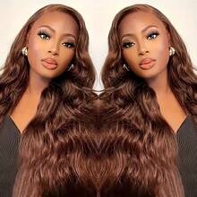 5"X5" #4 Brown 8-34 Inch Brazilian Virgin Human Hair 13x4 HD Lace Front Wig, 200% Density, Pre-Plucked Hairline, Baby Hair, For Daily Wear, Party, Christmas - Brown - View 6