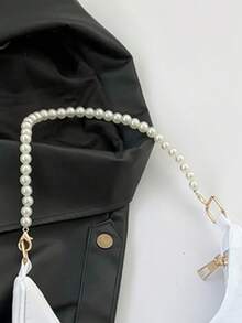 Fashionable Pearl Chain Crescent Shoulder Bag Fashionable Baguette Shoulder Bag Handheld Small Bag Outdoor Casual Bag Versatile Commuter Bag - White - View 10