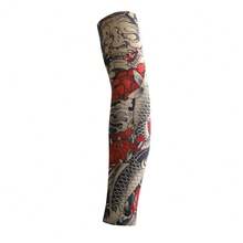 Manches de tatouage imprimées minimalistes, manches de cyclisme anti-UV sans couture pour l'été, manches de compression élastiques unisexes, design de tatouage pour les fêtes. Convient pour le cyclisme, le football, la randonnée, la pêche, la conduite et autres activités de protection solaire en extérieur. - Multicolore - Voir 16