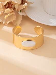 1对手工滴油几何椭圆白色手镯（女士款） - 金黃色 - 查看 3