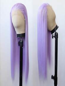 Women's Purple Long Straight Wig, Made Of Synthetic Fiber, Heat Resistant, Can Part Bangs, Suitable For Daily Wear, Party, Cosplay - 淡紫色 - 查看 2