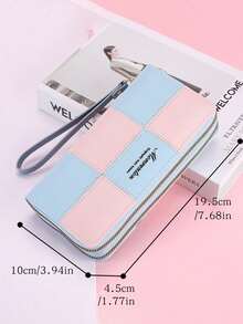 新款女士钱包中长款时尚手拿包双层拉链手机袋女士钱包腕包母亲节礼物邮轮必备钱夹沙滩必备度假钱包复古沙滩包 - 藍色 - 查看 3