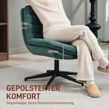 Armless Office Chair With Wide Seat, Height Adjustable, Cross-Legged Sitting Position, Swivel, Double-Layered, Linen Look, For Home Office, Dark Green - Dark Green - View 5