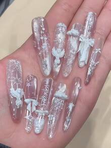 1个可爱美甲模具，梦幻独角兽、羽毛、城堡、蝴蝶结、爱心、花卉图案装饰，透明硅胶DIY模具 - 無色 - 查看 11