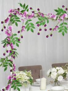 1个仿真紫藤花环，紫色，双色混纺，家居装饰，PE材质，180厘米/70.8英寸，仿真植物，仿真花卉，仿真绿植，春夏装饰，花园装饰，情人节，复活节装饰，家居装饰 - 紫色 - 查看 1