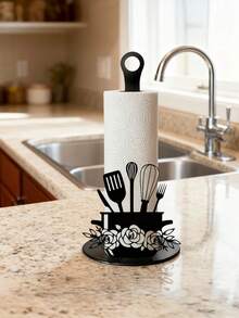 Portarotolo di carta igienica elegante a forma di pala in metallo, portarotolo in ferro nero per la cucina, senza installazione necessaria, adatto per tavolo da pranzo, camera da letto e altri stili country casa, design durevole - Multicolore - Visualizzare 5