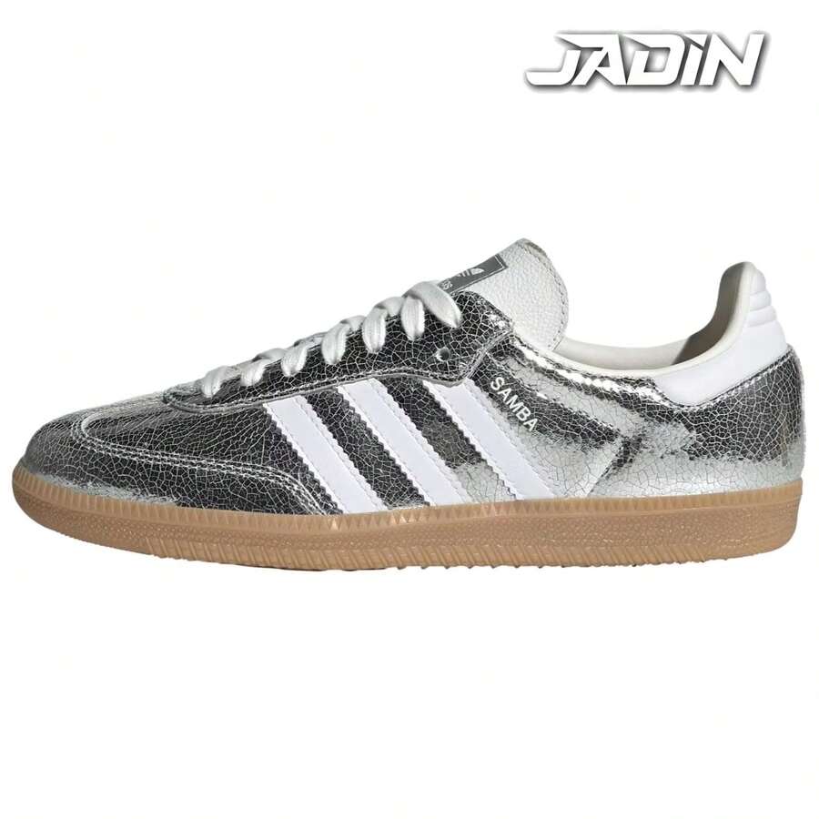 Adidas Samba OG Silver Metallic Cracked Leather Women's JR0035 - Xám - Xem 1