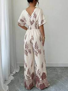 Women's Printed Bandeau Jumpsuit With Cinched Waist And Wide Leg, Elegant For Vacation, Daily Commute - Multicolor - View 6