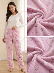 Women's Warm, Comfortable Fleece Pants With A Luxurious Pink Heart Design - Màu Hoa hồng đỏ - Xem 7