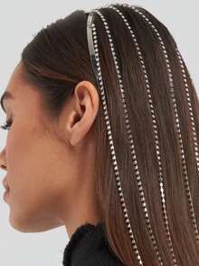 1pc Bridal Headpiece With Long Tassel & Rhinestone Hair Chain, Shiny Headdress,Wedding Hair Accessories - Multicolor - View 10