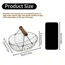 1个乡村风迷你鸡蛋篮 - 采用耐用的铁和木材制成，符合人体工学的手柄，节省空间的椭圆形设计，可容纳24个鸡蛋 - 无需组装，适合农舍风格的厨房或客厅，厨房必备用品 - 彩色 - 查看 5