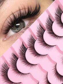 7 Pairs Of Cat Eye Imitation Mink Fur Eyelashes With Curled Wings, Natural And Realistic Lengthening, Thick False Eyelashes, Soft False Eyelashes - Black - View 1