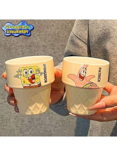 SPONGEBOB 230毫升官方海绵宝宝陶瓷冰淇淋牛奶生日礼物马克杯，家用咖啡杯