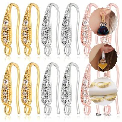 KMEOSCH 8 piezas Ganchos para pendientes de zirconia cúbica hipoalergénicos tipo francés con aro para hacer pendientes colgantes de joyería DIY