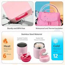Pawtong Lunch Box Set With Bento Box Container, 17OZ Stainless Steel Food Soup Thermo,  Water Bottle & Portable Insulated Lunch Bag – Leakproof, Hot/Cold Retention For Schoolsss, Travel(Pink) - 粉色 - 查看 4