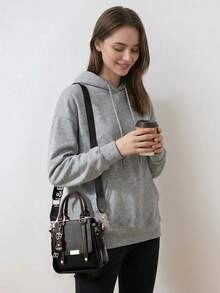 Women Fashion Handbags Top Handle Shoulder Bag Wallet Classic Vintage PU Leather Shoulder Bag Casual Crossbody Bags For Valentine's Day Use - 黑色 - 查看 3