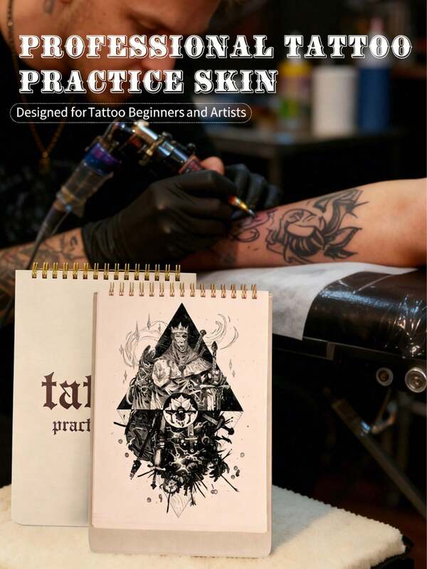 DQFART Tattoo Practice Skin Handbook Contains 10 Tattoo Practice Skins (1mm), Double-Sided Realistic Practice Skins, A Tattoo Design Commemorative Booklet, Suitable For Beginners And Tattoo Artists.