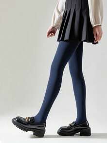 1条女士藏蓝色磨毛紧身裤，春秋季弹力贴合，轻薄保暖，带内衬，全长打底裤 - 藏蓝色 - 查看 11