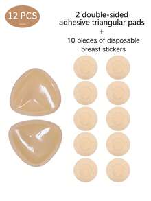 2/1 Pair Bikini Bra With Sponge Padding + 10 Non-Woven Fabric Breast Pads, Thickened, Breathable, Self-Adhesive, Non-Slip, Push-Up Upper Bust Support Bra Pads. - Multicolor - View 14