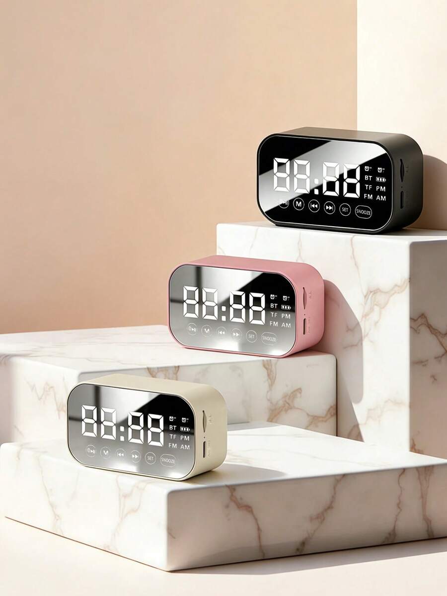 AKKHOO Đồng hồ báo thức kiêm loa Bluetooth đa chức năng, màn hình gương hiển thị hai chế độ báo thức, đài FM, đồng hồ để bàn di động dành cho học sinh.