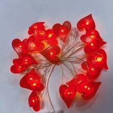 2m 20 piezas Luces de Cadena LED con Decoración de Corazón Rojo, Luces de Hadas, Alimentadas por Batería de 4.5V, Adecuadas para Boda, Vacaciones, Dormitorio, Fiesta, Ambiente, Cabecero, Habitación, Día de San Valentín, Iluminación Decorativa - Blanco Cálido - Ver 2