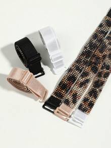 时尚豹纹水钻文胸肩带，金属扣防滑防脱落，高弹加厚亲肤透气，不勒肩不滑落，无痕隐形不凸显，适合约会、派对、通勤、吊带裙、无肩带裙、婚纱等场合。 - 彩色 - 查看 3