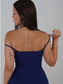 Women's Cropped Corset With Stylish Dropped Straps, Foreign Fashion Style - 藏蓝色 - 查看 3