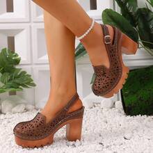 New Summer Vacation Style Buckle Hollow Beach Thick Bottom Comfortable Women Sandals - Brown - View 6