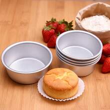 1个/4个/6个，4英寸圆形蛋糕烤盘，固定底圆形蛋糕模具，适用于海绵蛋糕、甜点和烤箱烘焙工具。 - 彩色 - 查看 1