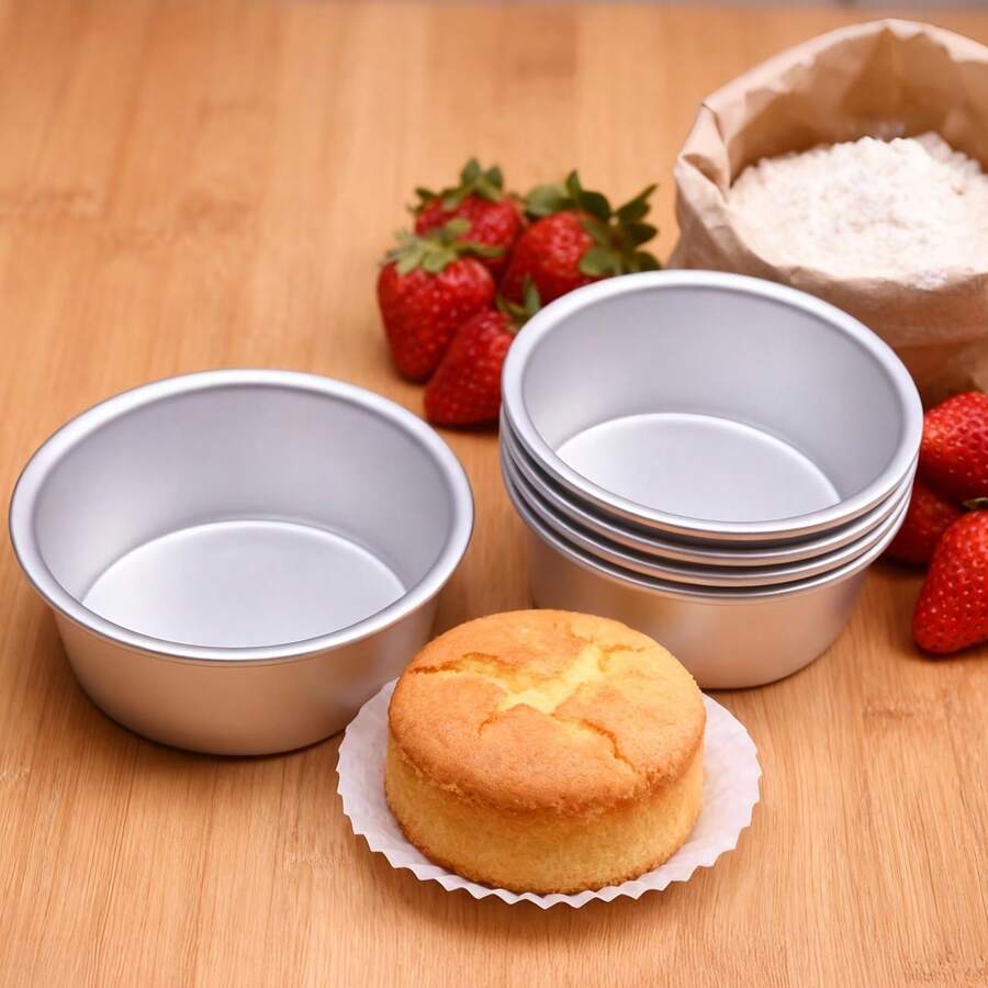 1个/4个/6个，4英寸圆形蛋糕烤盘，固定底圆形蛋糕模具，适用于海绵蛋糕、甜点和烤箱烘焙工具。 - 彩色 - 查看 1