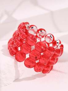Asymmetrical Rivet Striped Red Metal Drip Oil Bracelet 3D Butterfly Embossed Bracelet Valentine's Day Gift Bracelet - Multicolor - View 9