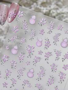 1pc Hot Stamping Pink Jade Gourd Blooming Petals Luxury Icy Sheer Nail Art Decor Stickers 5D Opulent Oriental Nail Decals Self-Adhesive Manicure Accents For Women Nail Supplies - Multicolor - View 3