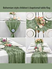 Camino de mesa de arpillera rústico, camino de mesa de arpillera estilo bohemio, adecuado para decoración de bautizo de bebé, fiesta de cumpleaños, diversos festivales, bodas, decoración de mesa de fiesta - Varios colores - Ver 4