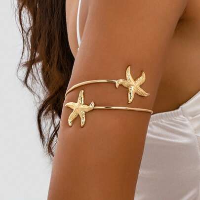 1pc Fashionable Vacation Style Starfish Arm Cuff Bracelet, Adjustable Open Design, Unique Personalized Accessory For Girl